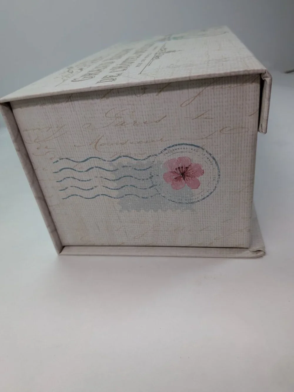Paris France Storage Box Bicycle Gold Metallic Floral Postcard Art Blue